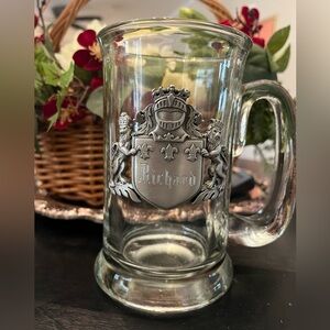 Pewter and Glass Beer Mug. Pewter Coat of Arms with The Name “Richard” EUC